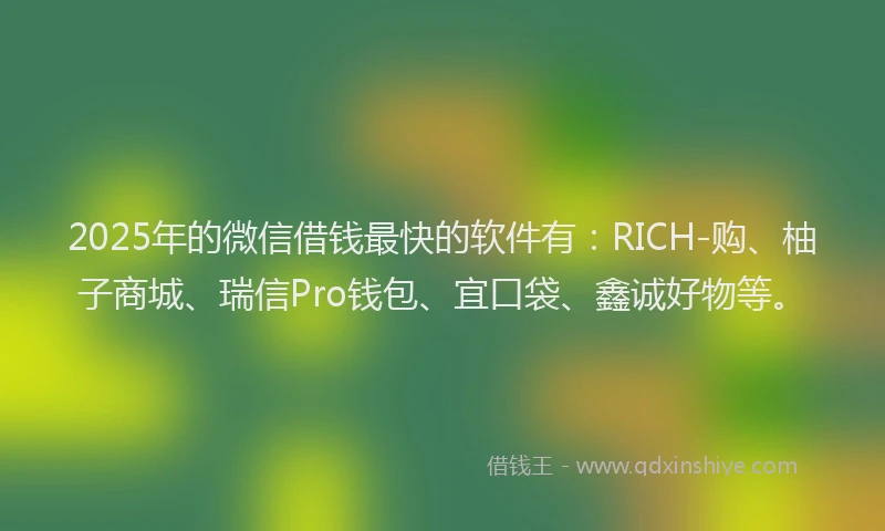2025年的微信借钱最快的软件有：RICH-购、柚子商城、瑞信Pro钱包、宜口袋、鑫诚好物等。