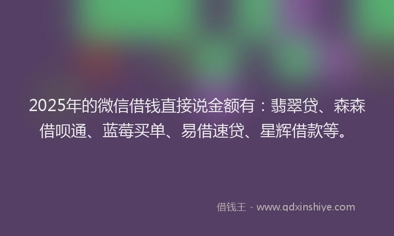 2025年的微信借钱直接说金额有：翡翠贷、森森借呗通、蓝莓买单、易借速贷、星辉借款等。