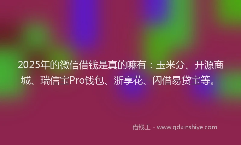 2025年的微信借钱是真的嘛有：玉米分、开源商城、瑞信宝Pro钱包、浙享花、闪借易贷宝等。