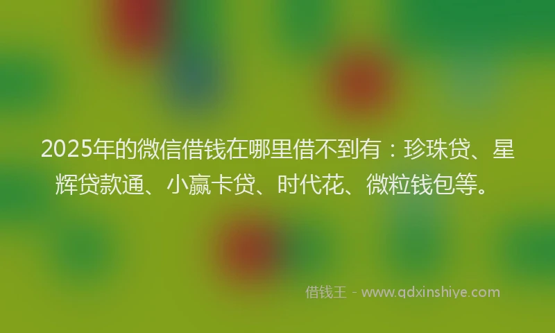 2025年的微信借钱在哪里借不到有：珍珠贷、星辉贷款通、小赢卡贷、时代花、微粒钱包等。