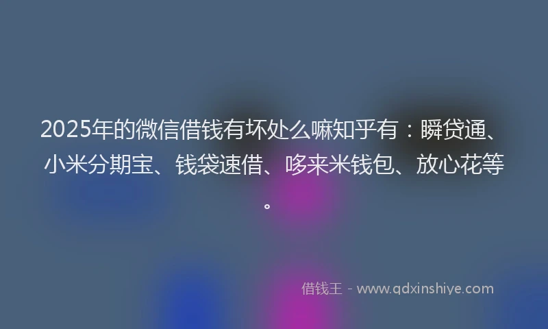 2025年的微信借钱有坏处么嘛知乎有：瞬贷通、小米分期宝、钱袋速借、哆来米钱包、放心花等。