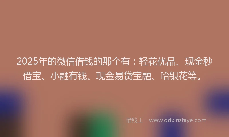 2025年的微信借钱的那个有：轻花优品、现金秒借宝、小融有钱、现金易贷宝融、哈银花等。
