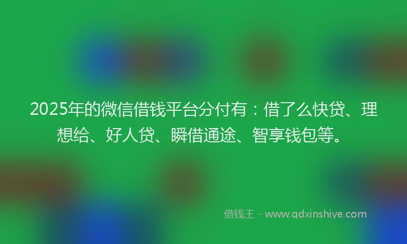 2025年的微信借钱平台分付有：借了么快贷、理想给、好人贷、瞬借通途、智享钱包等。