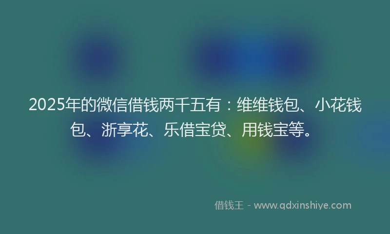 2025年的微信借钱两千五有：维维钱包、小花钱包、浙享花、乐借宝贷、用钱宝等。