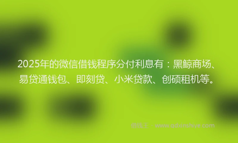 2025年的微信借钱程序分付利息有：黑鲸商场、易贷通钱包、即刻贷、小米贷款、创硕租机等。