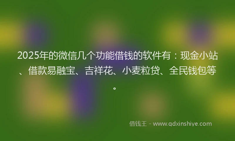 2025年的微信几个功能借钱的软件有：现金小站、借款易融宝、吉祥花、小麦粒贷、全民钱包等。