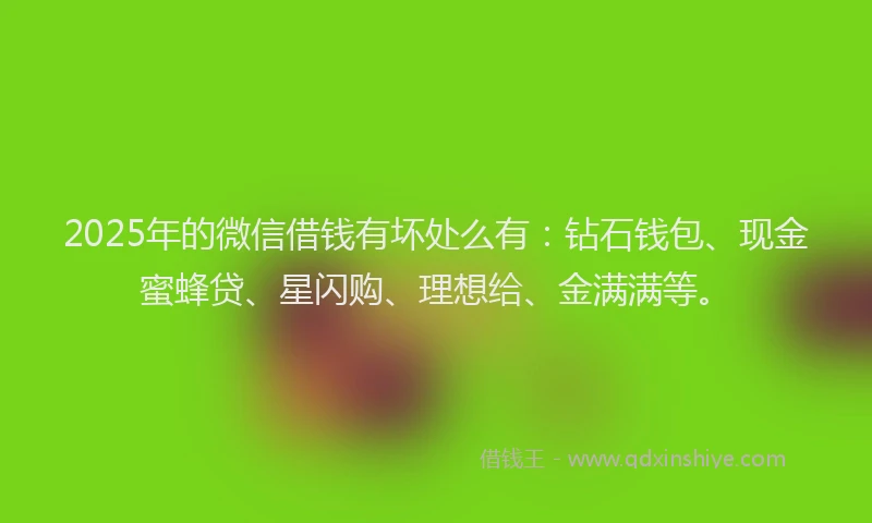 2025年的微信借钱有坏处么有：钻石钱包、现金蜜蜂贷、星闪购、理想给、金满满等。