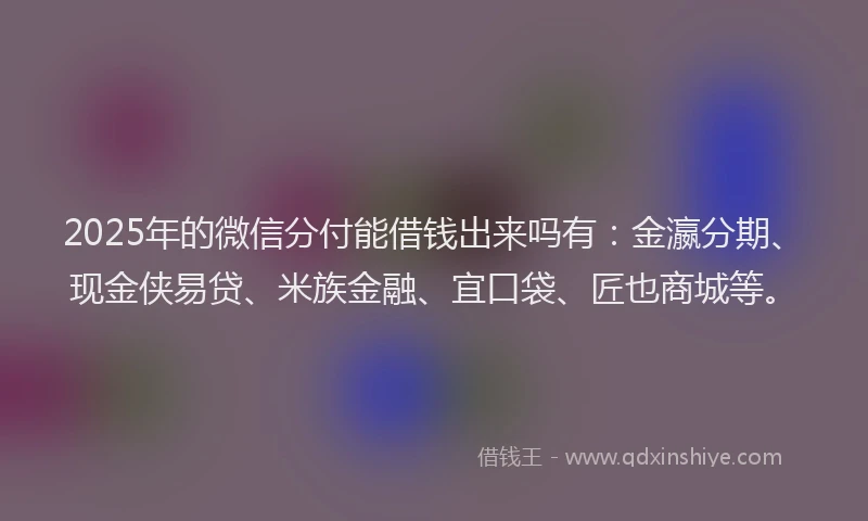 2025年的微信分付能借钱出来吗有：金瀛分期、现金侠易贷、米族金融、宜口袋、匠也商城等。