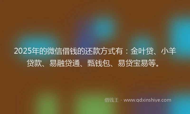 2025年的微信借钱的还款方式有：金叶贷、小羊贷款、易融贷通、甄钱包、易贷宝易等。