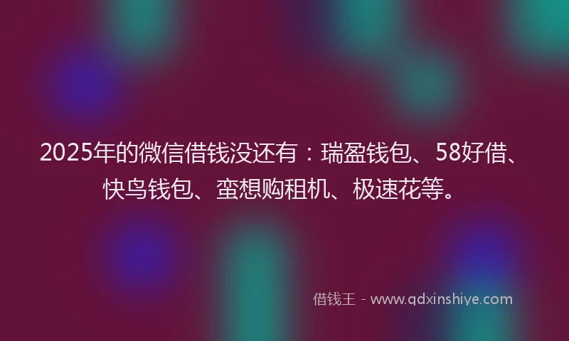 2025年的微信借钱没还有：瑞盈钱包、58好借、快鸟钱包、蛮想购租机、极速花等。