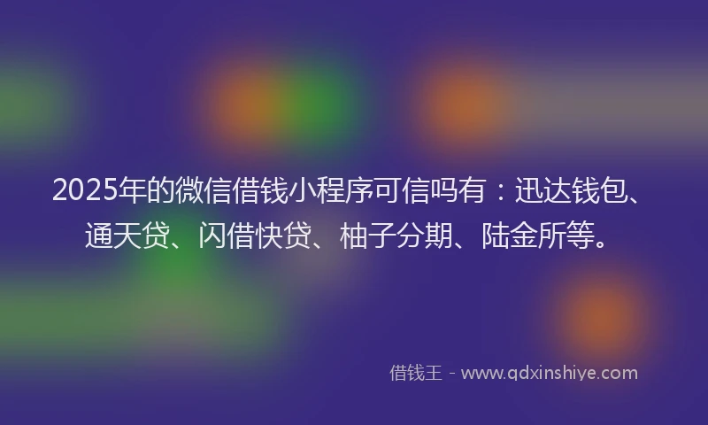 2025年的微信借钱小程序可信吗有：迅达钱包、通天贷、闪借快贷、柚子分期、陆金所等。