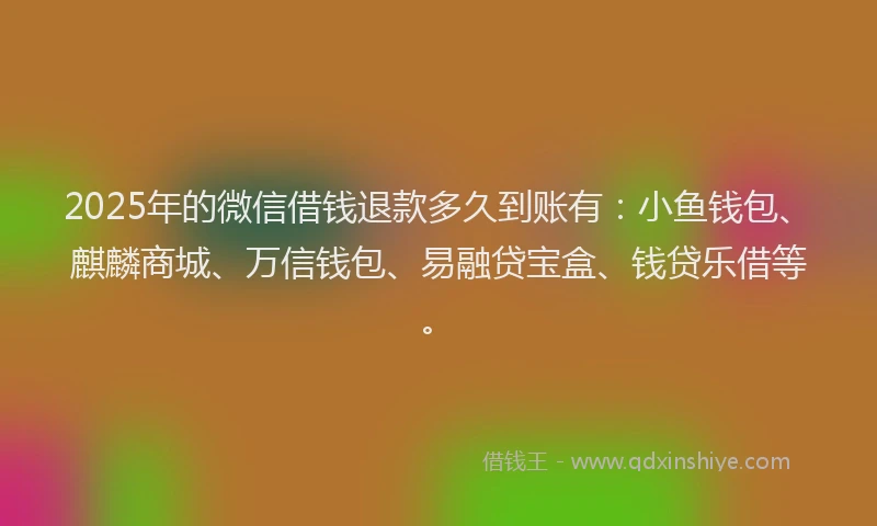 2025年的微信借钱退款多久到账有：小鱼钱包、麒麟商城、万信钱包、易融贷宝盒、钱贷乐借等。