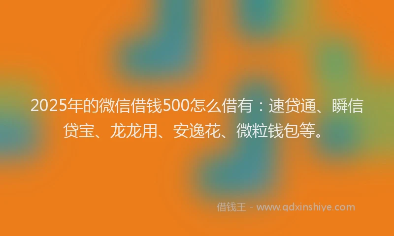 2025年的微信借钱500怎么借有：速贷通、瞬信贷宝、龙龙用、安逸花、微粒钱包等。