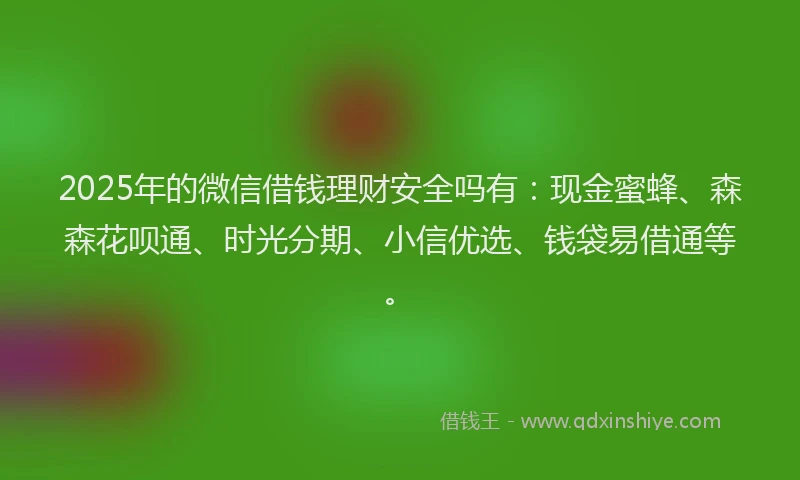 2025年的微信借钱理财安全吗有：现金蜜蜂、森森花呗通、时光分期、小信优选、钱袋易借通等。