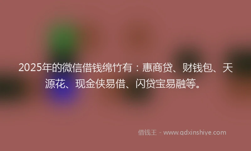 2025年的微信借钱绵竹有：惠商贷、财钱包、天源花、现金侠易借、闪贷宝易融等。