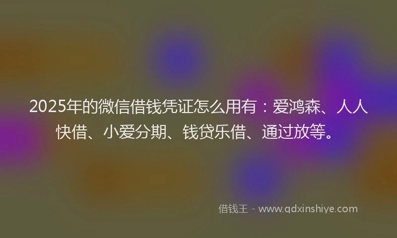 2025年的微信借钱凭证怎么用有：爱鸿森、人人快借、小爱分期、钱贷乐借、通过放等。