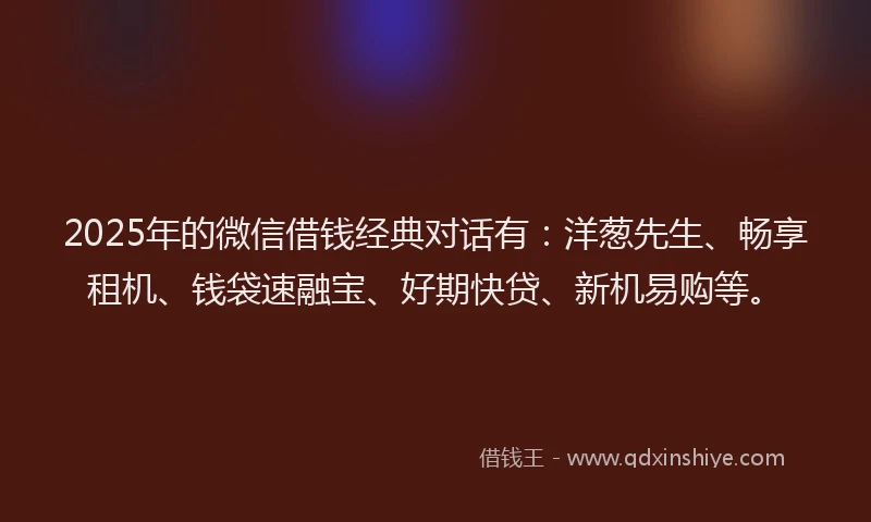 2025年的微信借钱经典对话有：洋葱先生、畅享租机、钱袋速融宝、好期快贷、新机易购等。