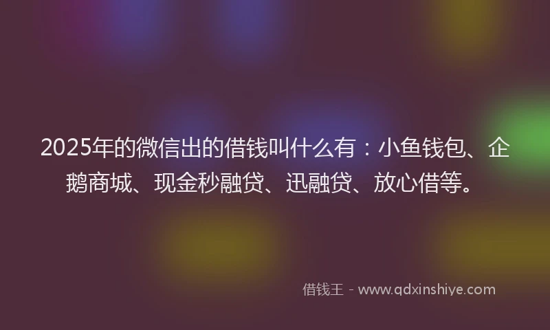 2025年的微信出的借钱叫什么有：小鱼钱包、企鹅商城、现金秒融贷、迅融贷、放心借等。
