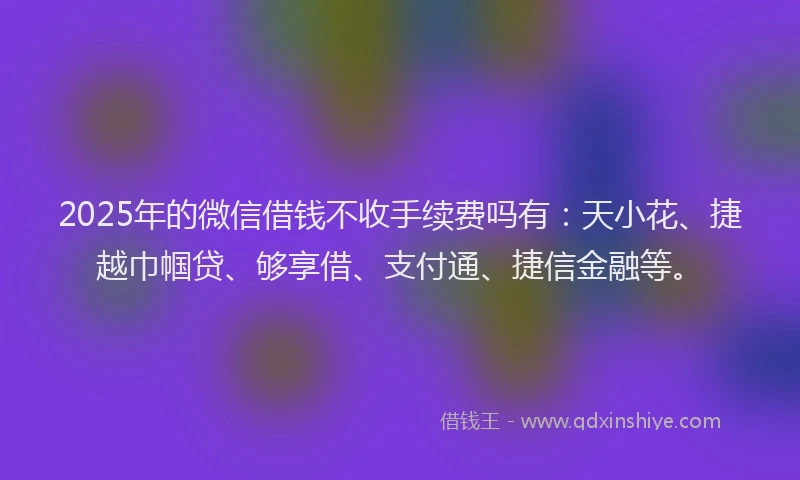 2025年的微信借钱不收手续费吗有：天小花、捷越巾帼贷、够享借、支付通、捷信金融等。