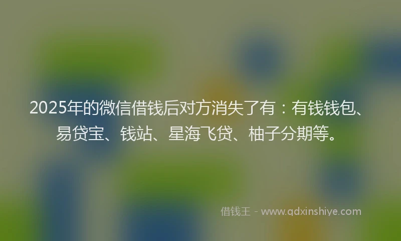 2025年的微信借钱后对方消失了有：有钱钱包、易贷宝、钱站、星海飞贷、柚子分期等。