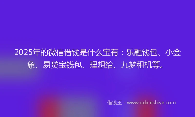 2025年的微信借钱是什么宝有：乐融钱包、小金象、易贷宝钱包、理想给、九梦租机等。