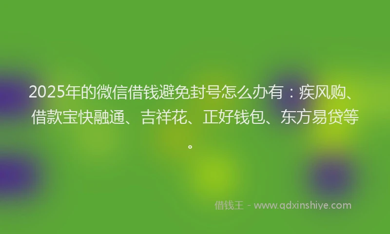 2025年的微信借钱避免封号怎么办有：疾风购、借款宝快融通、吉祥花、正好钱包、东方易贷等。