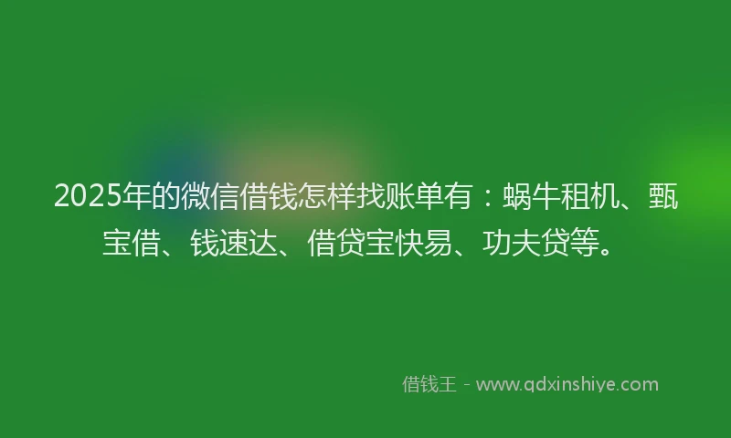 2025年的微信借钱怎样找账单有：蜗牛租机、甄宝借、钱速达、借贷宝快易、功夫贷等。