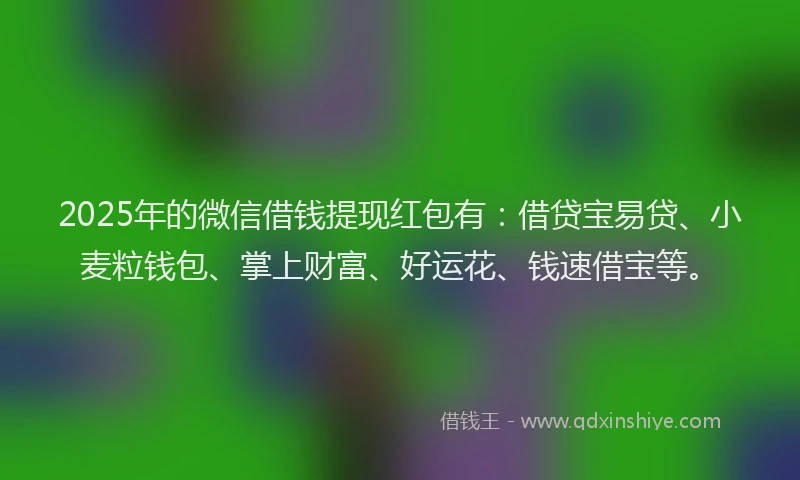 2025年的微信借钱提现红包有：借贷宝易贷、小麦粒钱包、掌上财富、好运花、钱速借宝等。