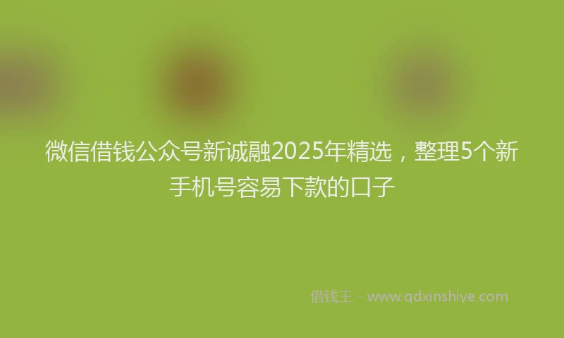 微信借钱公众号新诚融2025年精选，整理5个新手机号容易下款的口子