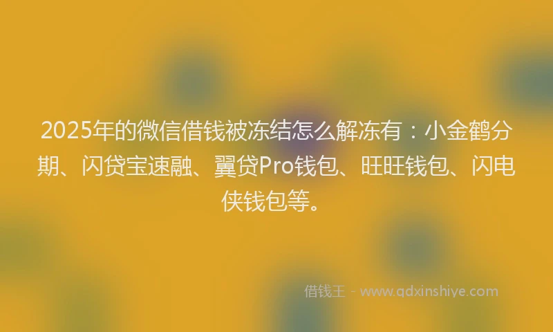 2025年的微信借钱被冻结怎么解冻有：小金鹤分期、闪贷宝速融、翼贷Pro钱包、旺旺钱包、闪电侠钱包等。