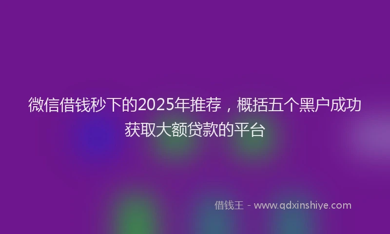 微信借钱秒下的2025年推荐，概括五个黑户成功获取大额贷款的平台