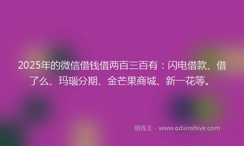 2025年的微信借钱借两百三百有：闪电借款、借了么、玛瑙分期、金芒果商城、新一花等。