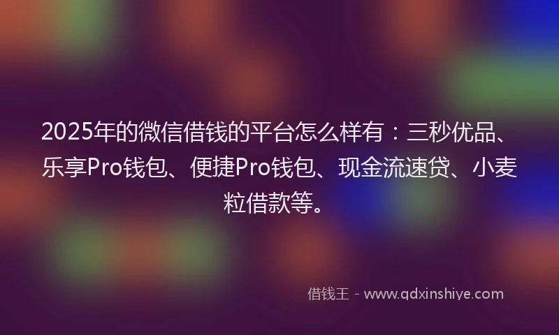 2025年的微信借钱的平台怎么样有：三秒优品、乐享Pro钱包、便捷Pro钱包、现金流速贷、小麦粒借款等。