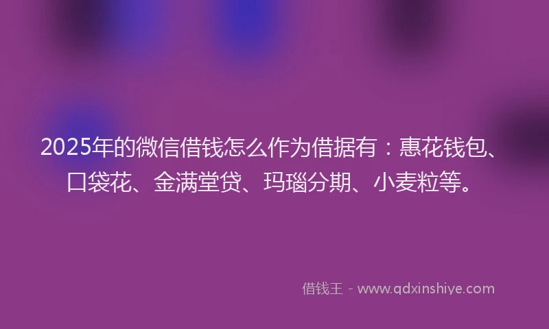 2025年的微信借钱怎么作为借据有：惠花钱包、口袋花、金满堂贷、玛瑙分期、小麦粒等。