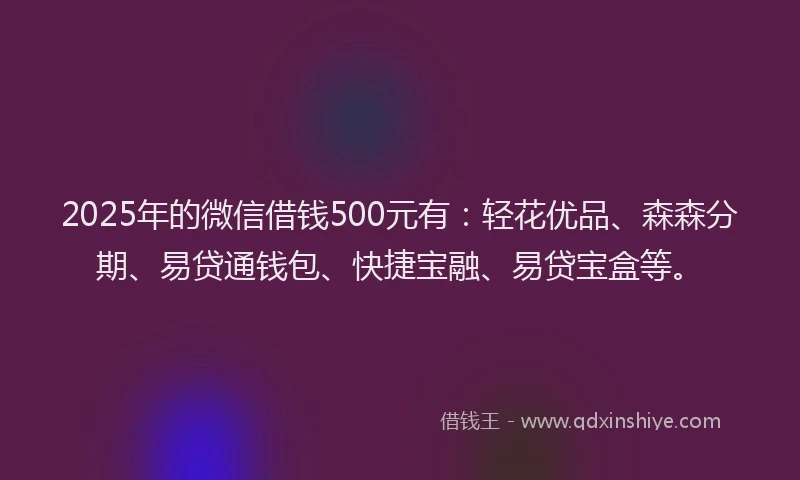 2025年的微信借钱500元有：轻花优品、森森分期、易贷通钱包、快捷宝融、易贷宝盒等。