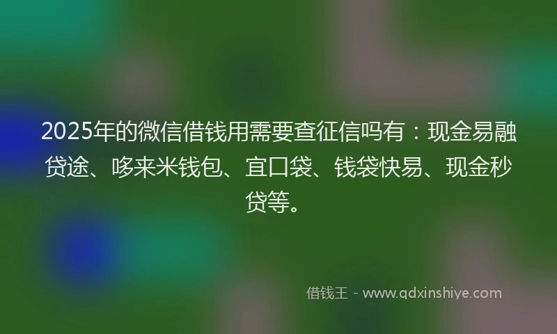 2025年的微信借钱用需要查征信吗有：现金易融贷途、哆来米钱包、宜口袋、钱袋快易、现金秒贷等。