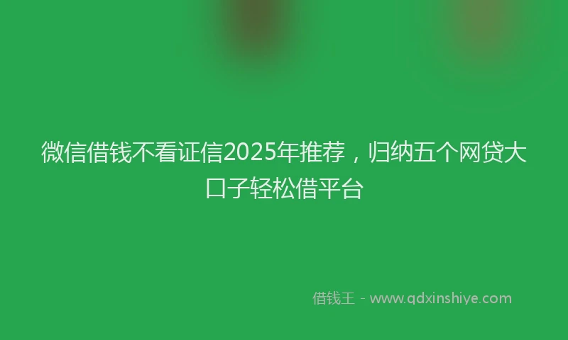 微信借钱不看证信2025年推荐，归纳五个网贷大口子轻松借平台