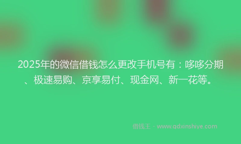 2025年的微信借钱怎么更改手机号有：哆哆分期、极速易购、京享易付、现金网、新一花等。