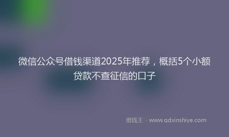 微信公众号借钱渠道2025年推荐，概括5个小额贷款不查征信的口子