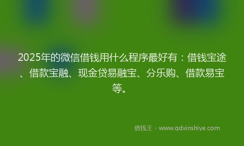2025年的微信借钱用什么程序最好有：借钱宝途、借款宝融、现金贷易融宝、分乐购、借款易宝等。