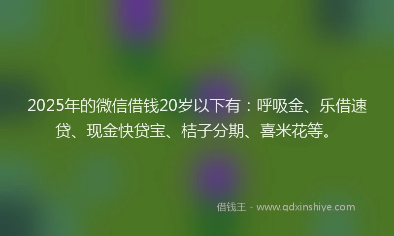 2025年的微信借钱20岁以下有：呼吸金、乐借速贷、现金快贷宝、桔子分期、喜米花等。