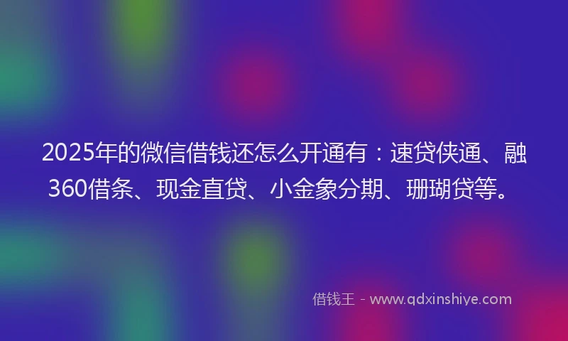 2025年的微信借钱还怎么开通有：速贷侠通、融360借条、现金直贷、小金象分期、珊瑚贷等。
