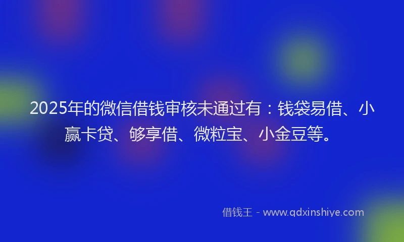 2025年的微信借钱审核未通过有：钱袋易借、小赢卡贷、够享借、微粒宝、小金豆等。