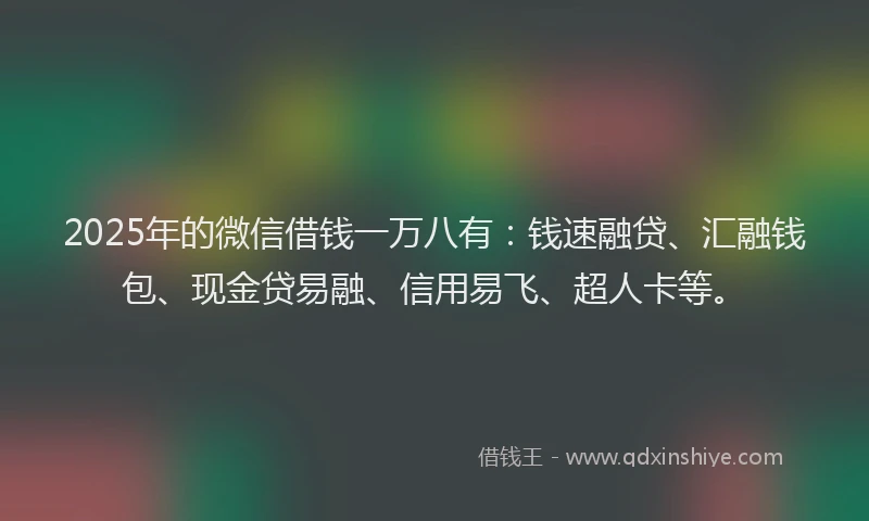 2025年的微信借钱一万八有：钱速融贷、汇融钱包、现金贷易融、信用易飞、超人卡等。