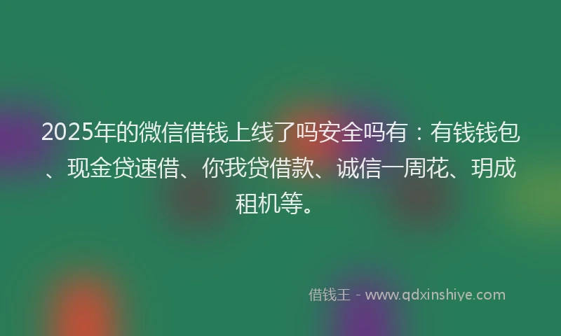 2025年的微信借钱上线了吗安全吗有：有钱钱包、现金贷速借、你我贷借款、诚信一周花、玥成租机等。