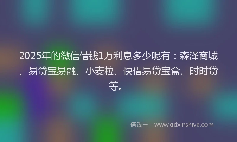 2025年的微信借钱1万利息多少呢有：森泽商城、易贷宝易融、小麦粒、快借易贷宝盒、时时贷等。