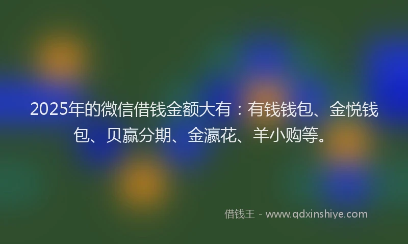 2025年的微信借钱金额大有：有钱钱包、金悦钱包、贝赢分期、金瀛花、羊小购等。