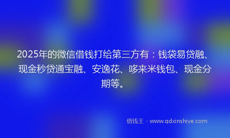 2025年的微信借钱打给第三方有：钱袋易贷融、现金秒贷通宝融、安逸花、哆来米钱包、现金分期等。
