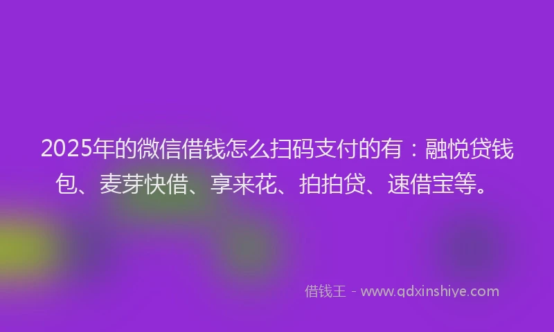 2025年的微信借钱怎么扫码支付的有：融悦贷钱包、麦芽快借、享来花、拍拍贷、速借宝等。