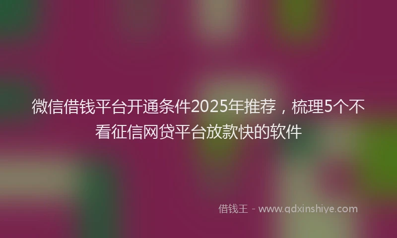 微信借钱平台开通条件2025年推荐，梳理5个不看征信网贷平台放款快的软件